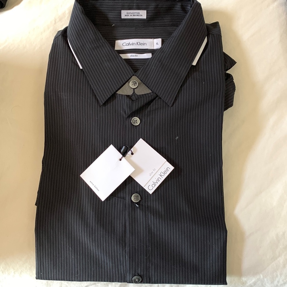 NWT Calvin Klein CK button dress shirt XL black stripe